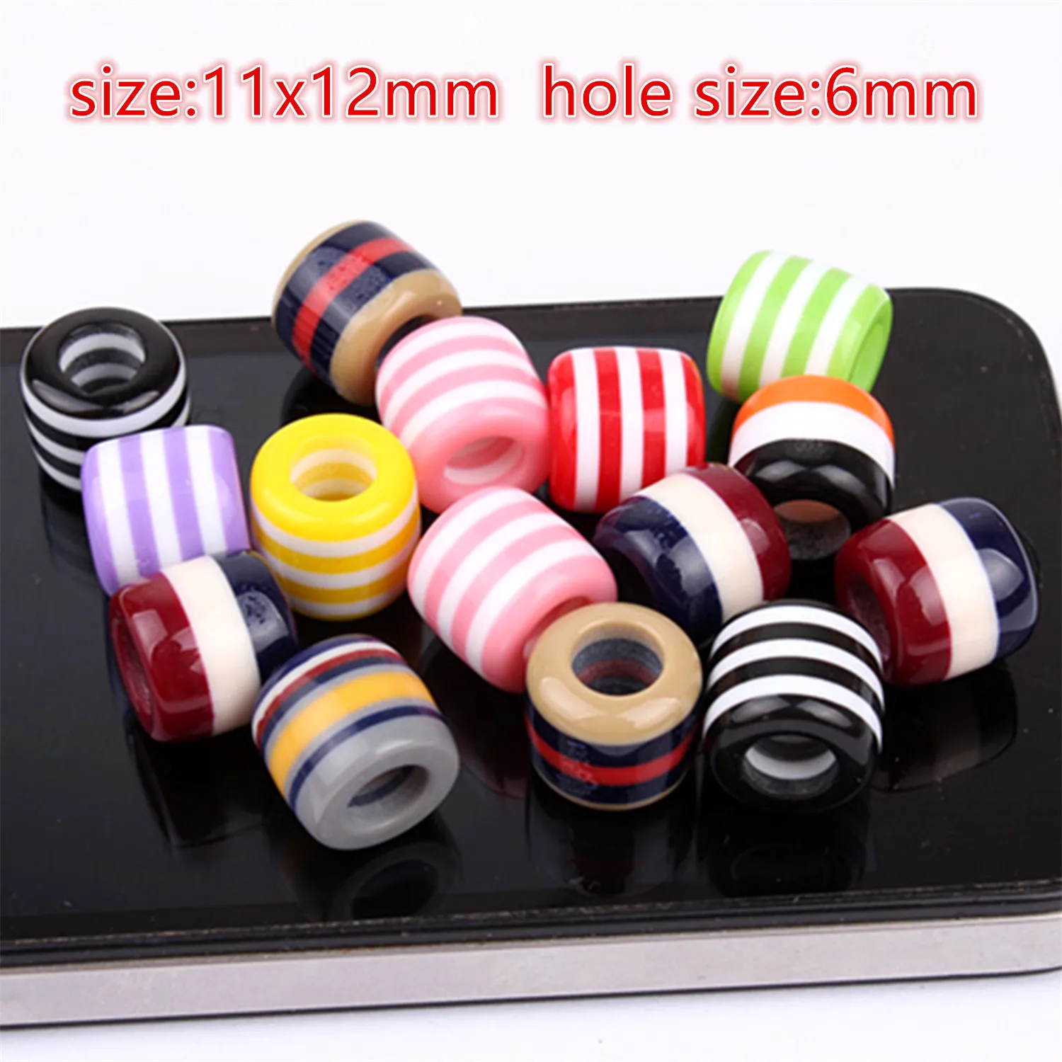 20 шт./лот 12x11 мм смешанные цвета большое отверстие полосатые бусины из смолы