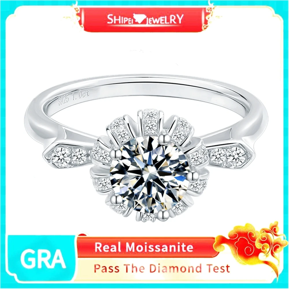 

Shipei Solid 925 Sterling Silver 3EX Cut 1CT D Color Real Moissanite VVS1 Diamonds Wedding Engagement Ring Fine Jewelry With GRA