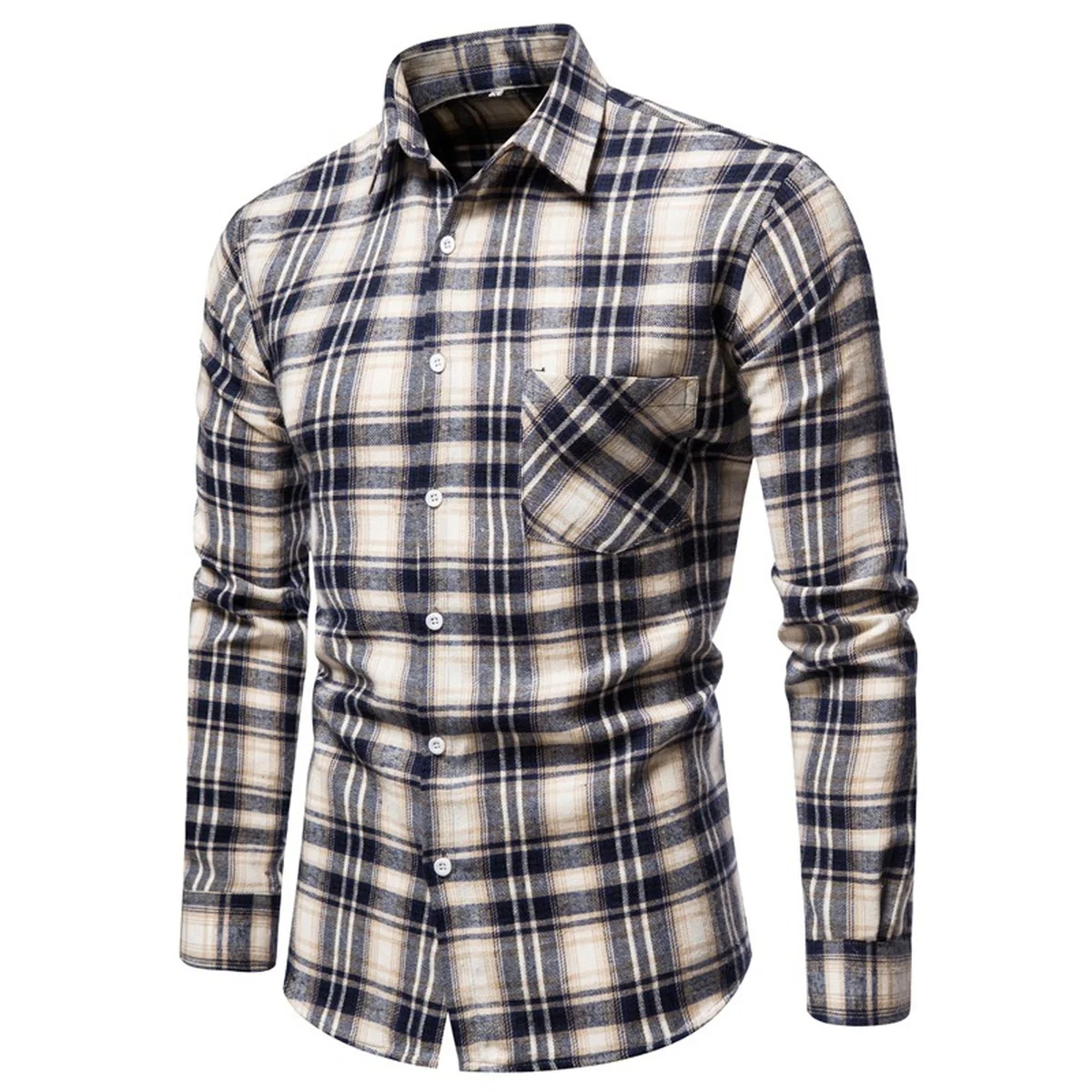 Men's Fashion Plaid Print Long Sleeve Shirts Business Work Formal Shirt Autumn Buttons-up Brand Camisas Homme Mens Dress Shirts