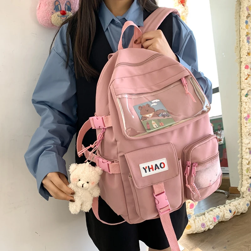 

New 2021 Backpack Waterproof Nylon Pink Large Capacity Casual Schoolbag Bagpack Shoulders mochilas female bags for women