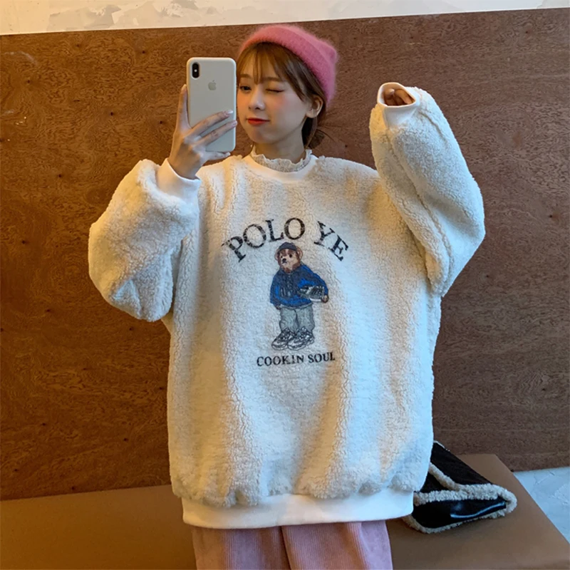 

Свитшот женский из овечьей шерсти в японском ретро-стиле, Осень-зима, имитация двух предметов в Корейском стиле