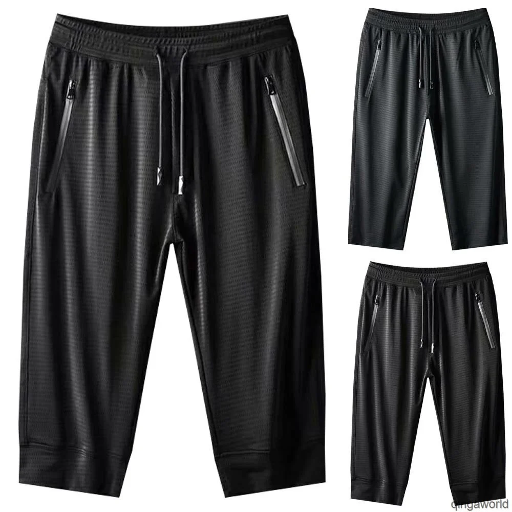 

Online Men Ice Silk Cropped Shorts Casual Beach Sport Elastic Waist Breathable