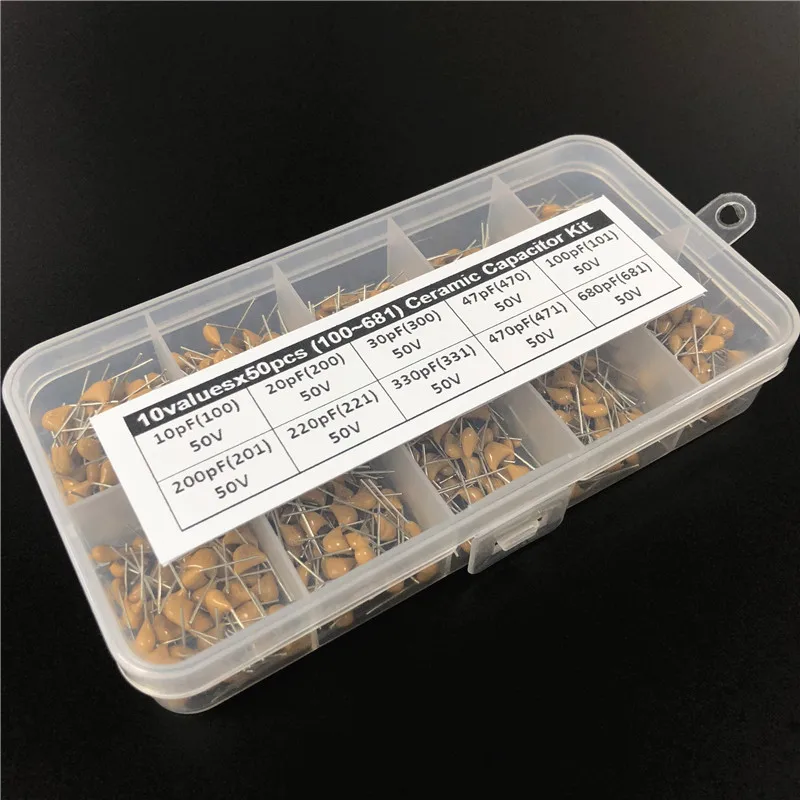 500 шт 10Valuesx50 10pF ~ 680pF (100 681) многослойный/монолитный керамический конденсатор