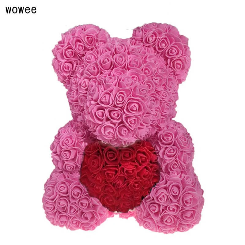 40 см День Святого Валентина розовый медведь искусственный цветок розы женский