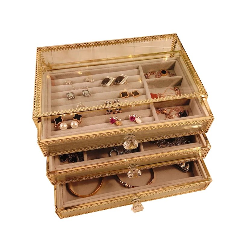 

Европейский светильник и роскошные золотые ювелирные изделия коробка для хранения, кольцо, Цепочки и ожерелья коробки для ювелирных издели...