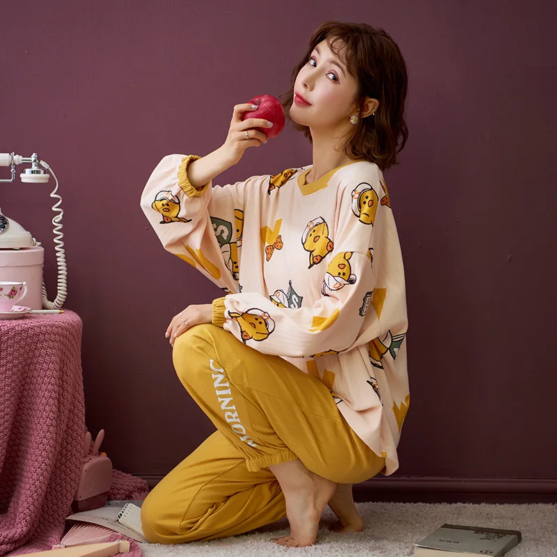 NIGHTWA Long Sleeves Pants Women's Pajama Loungewear Pijama Sweet Soft Pyjama Winter Autumn Sleepwear Cute Print Nighty |