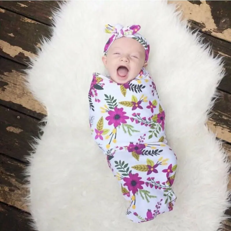 

New 2Pcs Baby Girl Floral Swaddle Blankets Newborn Bebe Kid Infant Stroller Wrap Sleeping Bag Blanket Fashion Receiving Blankets