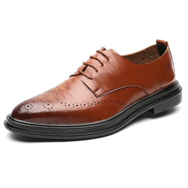 

New Fashion Brogues Men Genuine Leather Shoes Casual Male Office Footwear Man Business Shoes Black Brown A2408