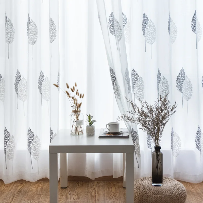 

Embroidered Sheer Curtains for European Gray Tulle Voile Curtains for Bedroom Living Room Window Treatment to The Balcony