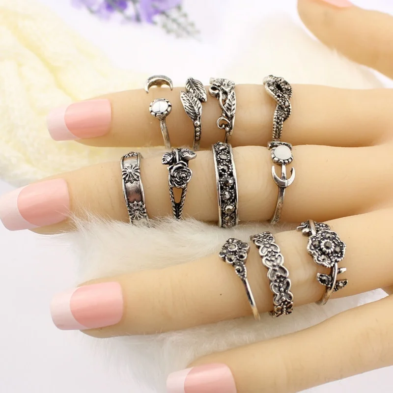 11 шт./компл. Модный женский комплект колец средней длины в стиле бохо с Луной и