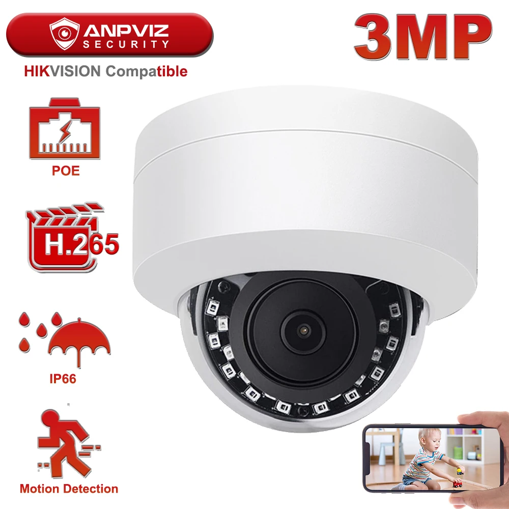 Hikvision совместимая с Anpviz 3MP купольная ip камера POE IPC D230W наружная Водонепроницаемая
