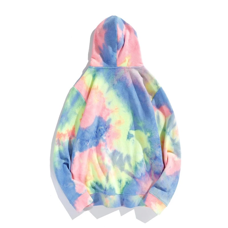 

2021 Autumn New Men Women Tie-dye Polar Fleece Hooded Sweatshirt Men Oversized Hip Hop Hoodies Trendy Tops Streetwear