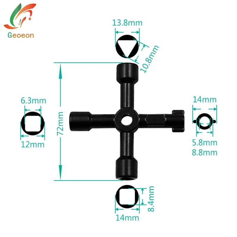 A-black Geoeon Универсальный 4 в 1 Крест ключ переключатель гаечный ключ для поезда Электрический шкафчик лифта клапан сплав треугольник квадрат A47 - Цвет: A-black