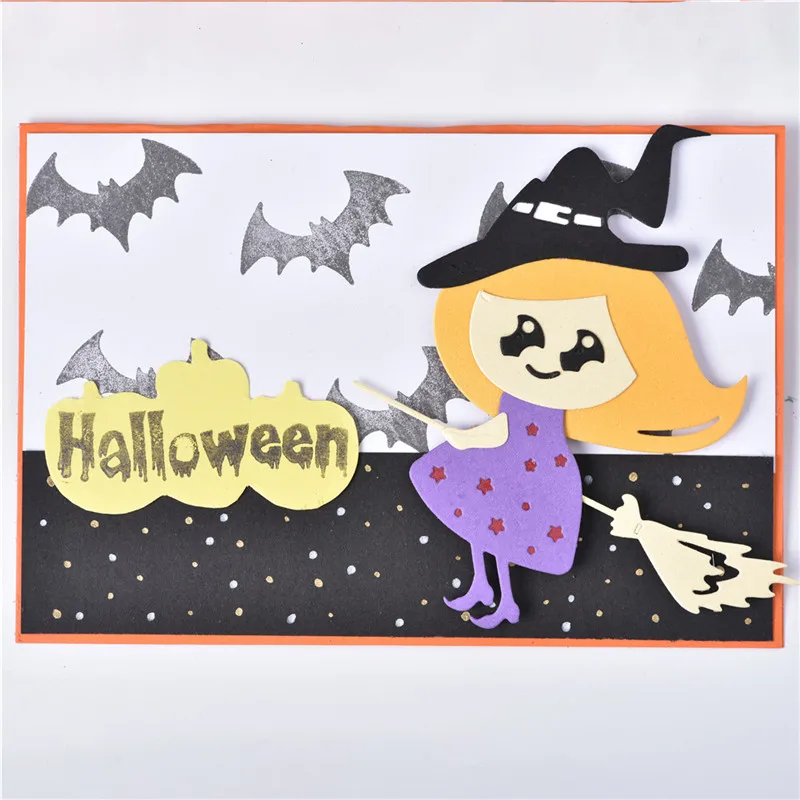 YaMinSanNiO Хэллоуин штампы девушка на метле металла резки для создания карт