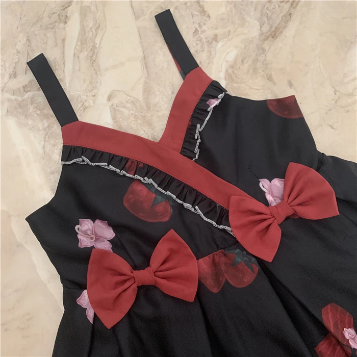 

Gothic vintage lolita dress falbala bowknot v-neck kawaii dress high waist cute printing victorian dress gothic lolita jsk loli