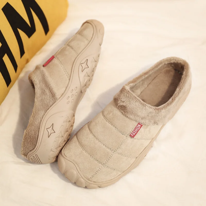 

Men's Slippers Plush Warm Casual Cotton Slippers Household Non-slip Bag Heel Half-drag Dual-use Cotton Shoes For Winter 2021