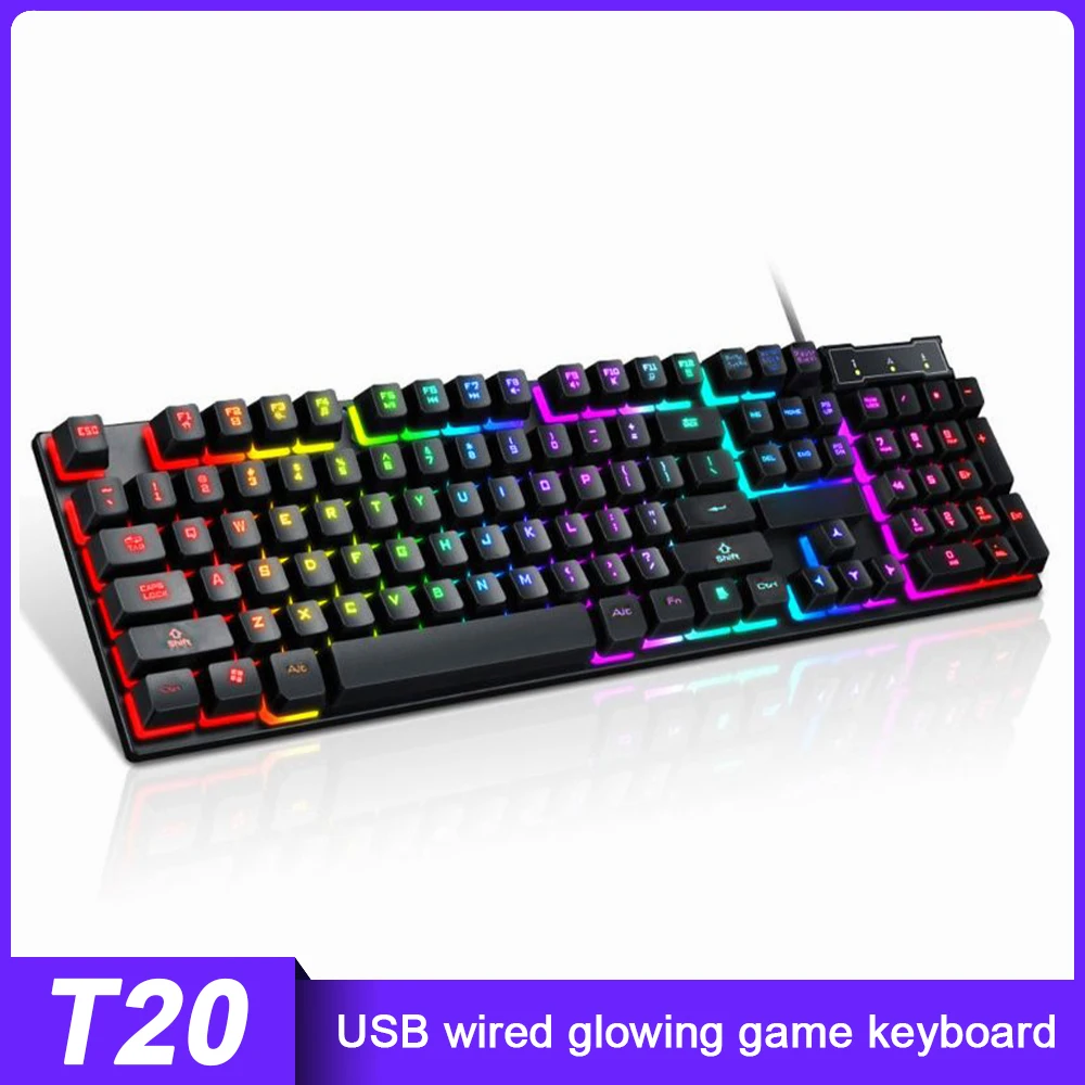 

T20 USB Wired Gaming Glow Keyboard 104 Keys Mechanical Suspended LED Backlit Rainbow Game Keyboard for PC Computer Laptop
