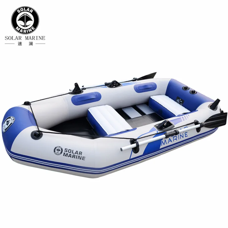 

4 Person 300cm Inflatable Rowing Boat Three-layer PVC Kayak Canoe Raft Dinghy Hovercraft Fishing Ship Diving Wooden Bottom