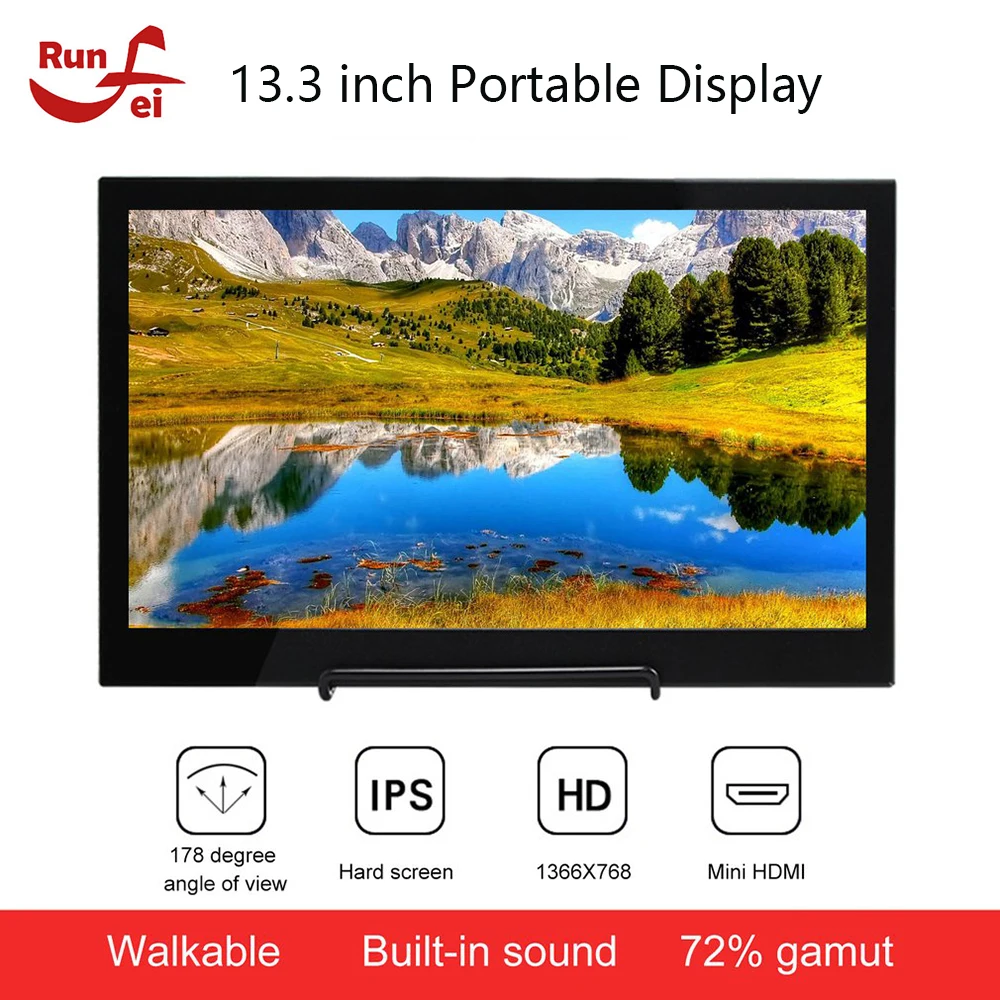 13 3 дюймовый портативный светодиодный дисплей монитор 1366x768 HD IPS компьютера