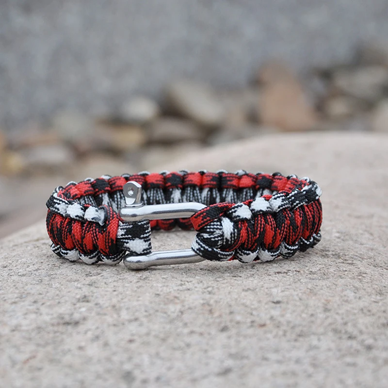 

100pcs Parachute Cord 550 D O U Bow Shape Paracord Shackle Kit Bracelet Lanyard Survive Adjustable Outdoor knit Buckle Accessory