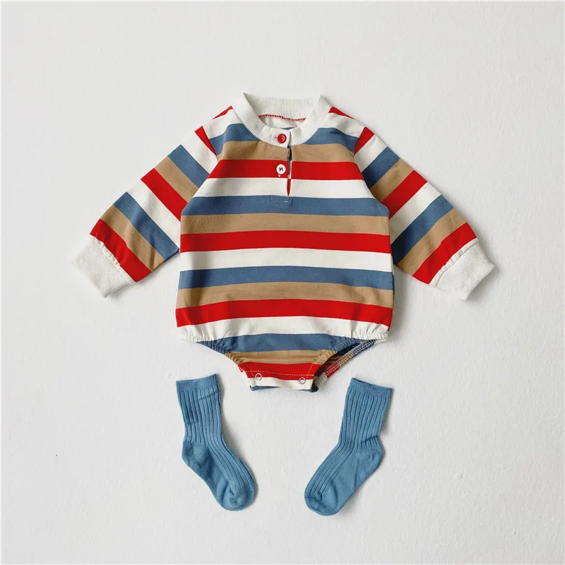 Разноцветные комбинезоны в полоску для маленьких мальчиков и девочек детские из