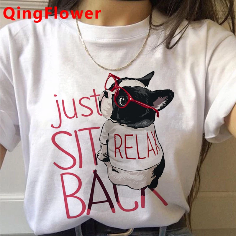 Футболка женская с забавным рисунком французского бульдога милая аниме футболка