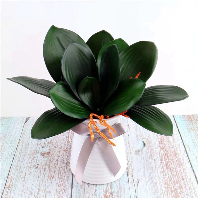 

5 Heads Artificial Flowers Butterfly Orchid Silk Simulation Green Leaf Hotel Home Table Decor 3 Sizes