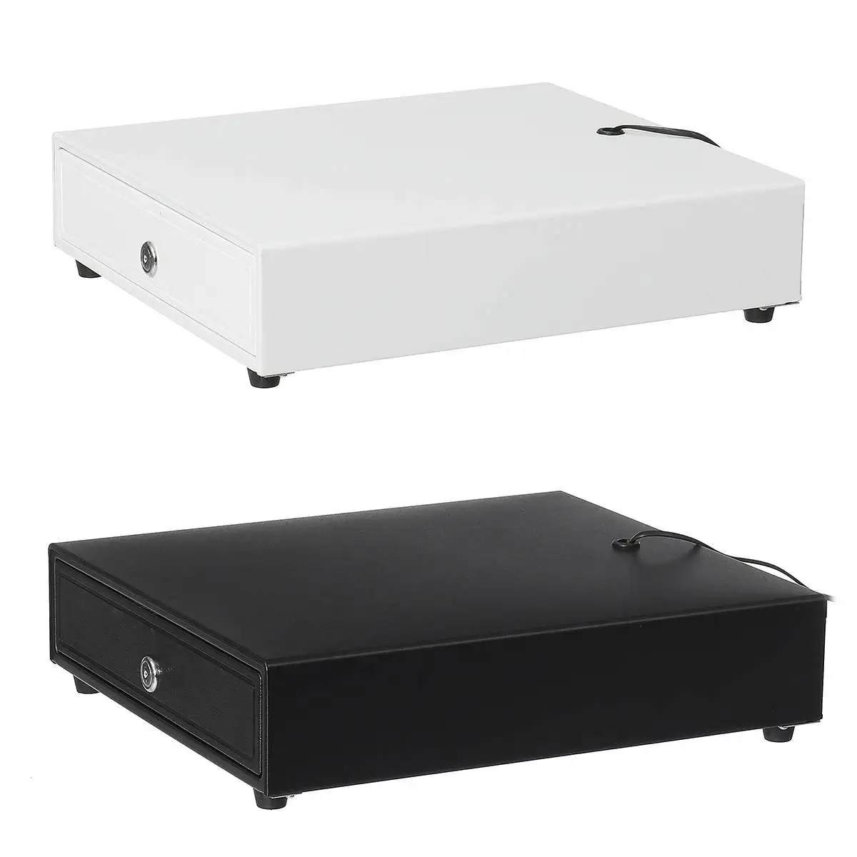 

Heavy Cash Drawer Box With 5 Coin Tray 4 Bill Tray RJ11 Key Three-gear Lock White/Black Removable Cash Drawer For Supermarket