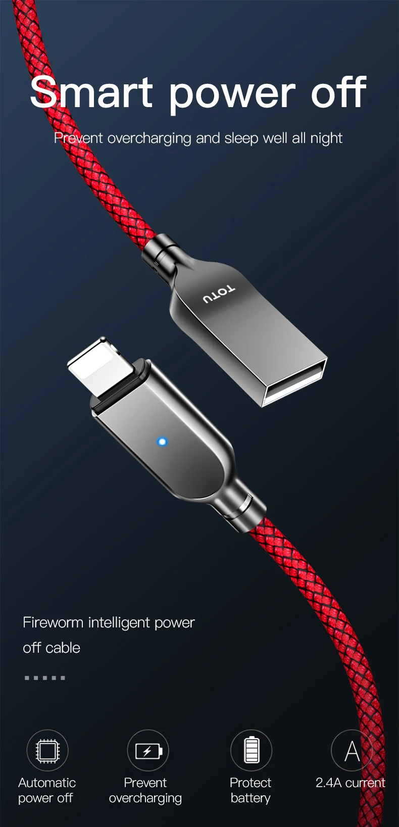 TOTU, популярный интеллектуальный usb-кабель для быстрой зарядки и отключения питания для Iphone Xs Max, зарядный кабель для Iphone X, 8, 7, 6 Plus, зарядное устройство