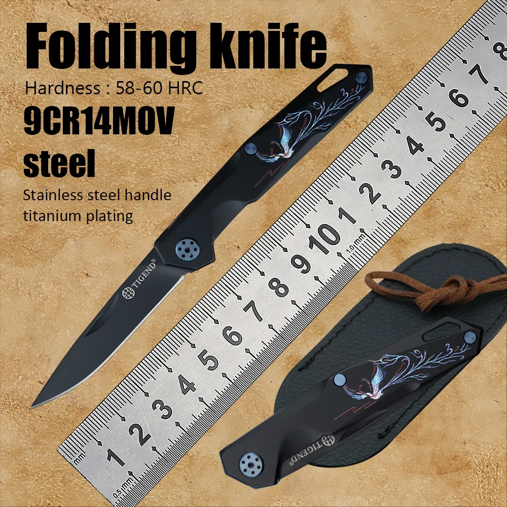 

TIGEND mini folding knife 9CR14MOV stainless steel outdoor camping survival pocket knives key knifes self defense EDC Tools