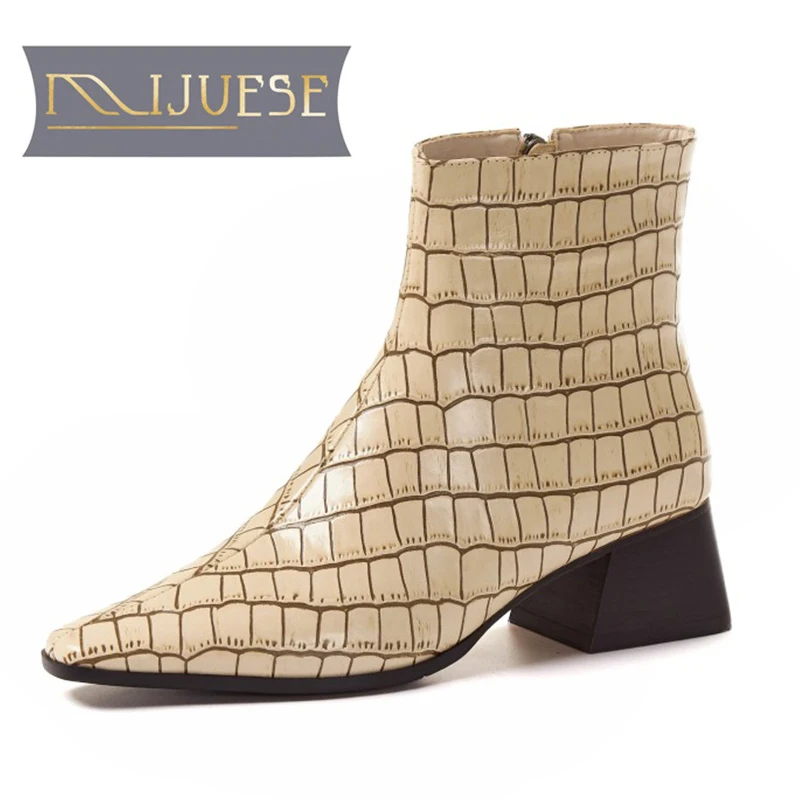 MLJUESE/2021 Женские мягкие ботильоны Сапоги на молнии из коровьей кожи Зимние