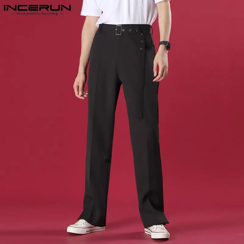 

Модные ретро брюки INCERUN в Корейском стиле с высокой талией, красивые мужские прямые свободные драпированные брюки с широкими штанинами, пов...