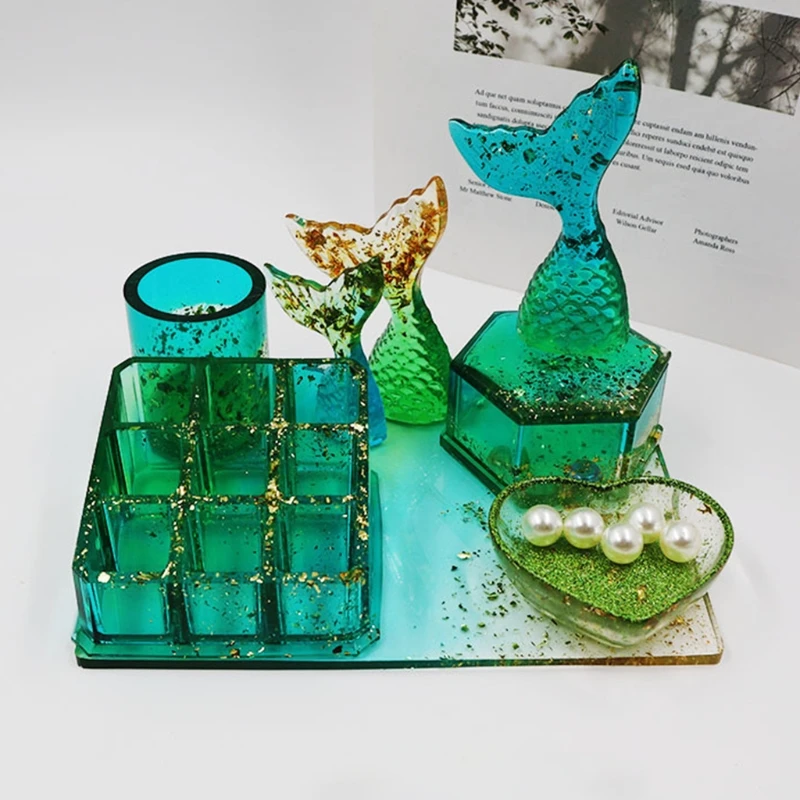 

1 Set Crystal Epoxy Resin Mold Hexagonal Jewelry Box Checkered Lipstick Storage Case Pen Holder Container Silicone Mould