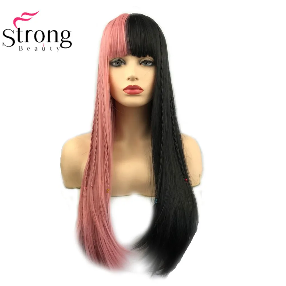 StrongBeauty косплей парик длинные прямые синтетические волосы половина черные и