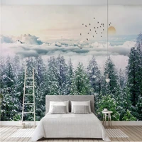 custom 3d wallpaper murals nordic style foggy pine clouds misty snow background wall paper mural