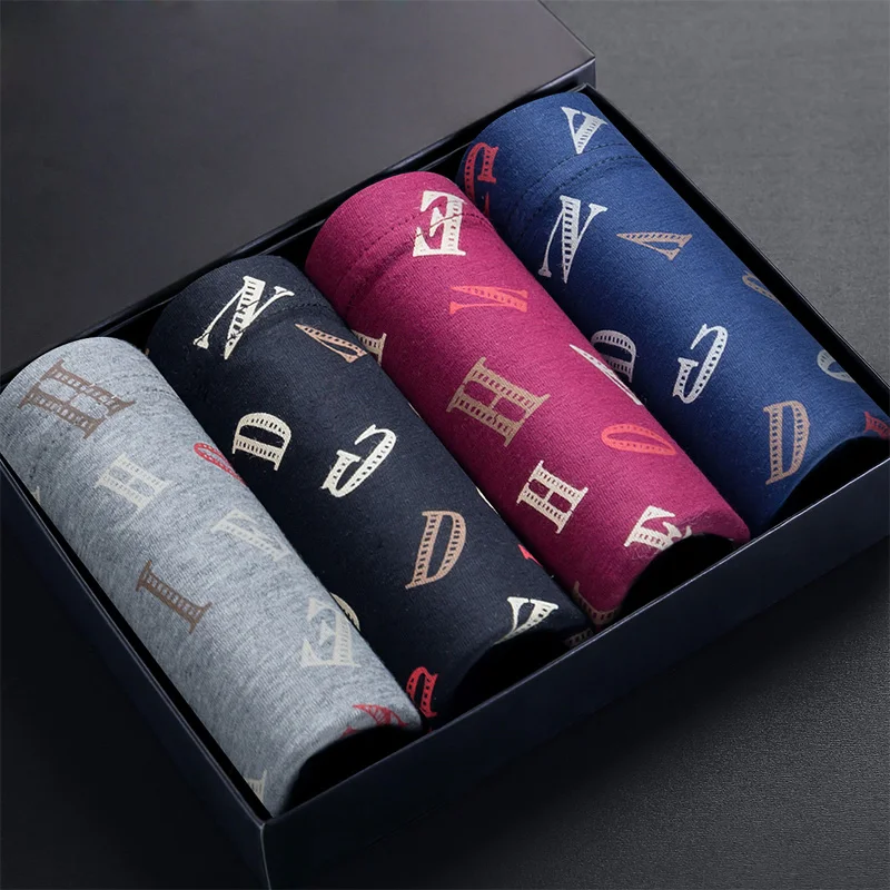 4pcs/ot New Pattern Men's underwear Boxers For Fashion print Men Boxer Shorts Mid-Rise Cotton breathabe Mae Boxers shorts