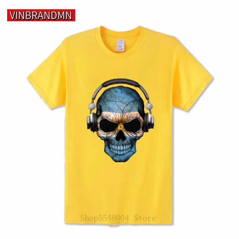 Sugar Skull Headset Argentina Мужская Футболка DJ футболка из 100% хлопка в стиле хип-хоп с флагом