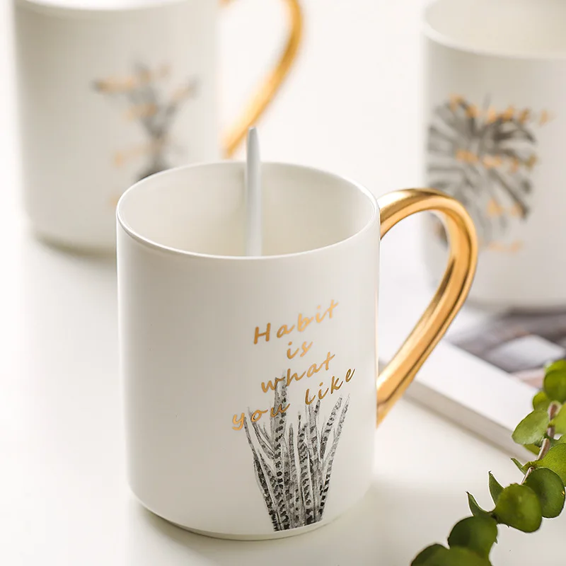 Современная роскошная Большая Керамическая кофейная кружка с золотой росписью