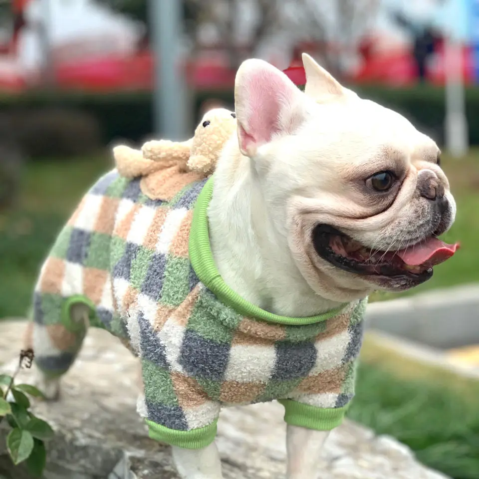 

[2021 Hot Sale]Winter new wool velvet four-legged plaid pajamas method to fight pug bully dog clothes warm pet clothes