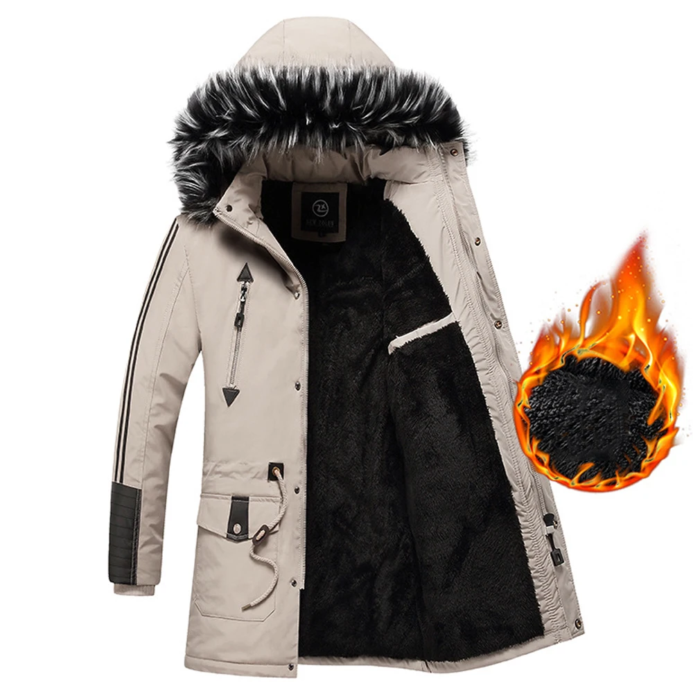 

2021 Winter Mens Parkas Jacket Long Coat Outdoor Jacket Fur Collar Hooded Windproof Overcoat Mens Jackets Slim Fit Warm Coat