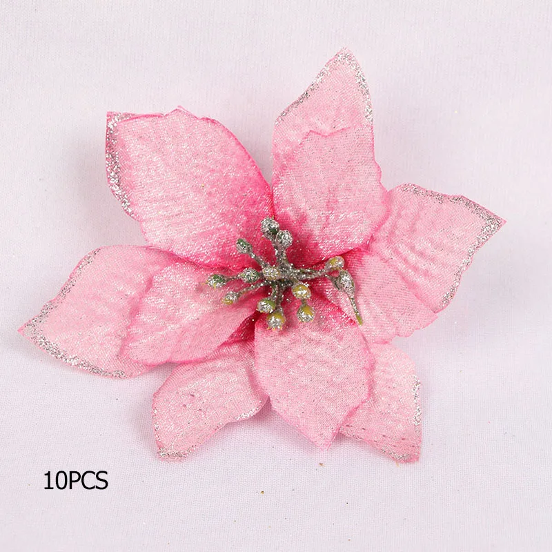 10pc pink 5/10 шт Искусственные цветы к Рождеству елочные украшения Рождественские украшения для дома Рождественская елка год декор с утолщённой меховой опушкой, natale - Цвет: 10pc pink