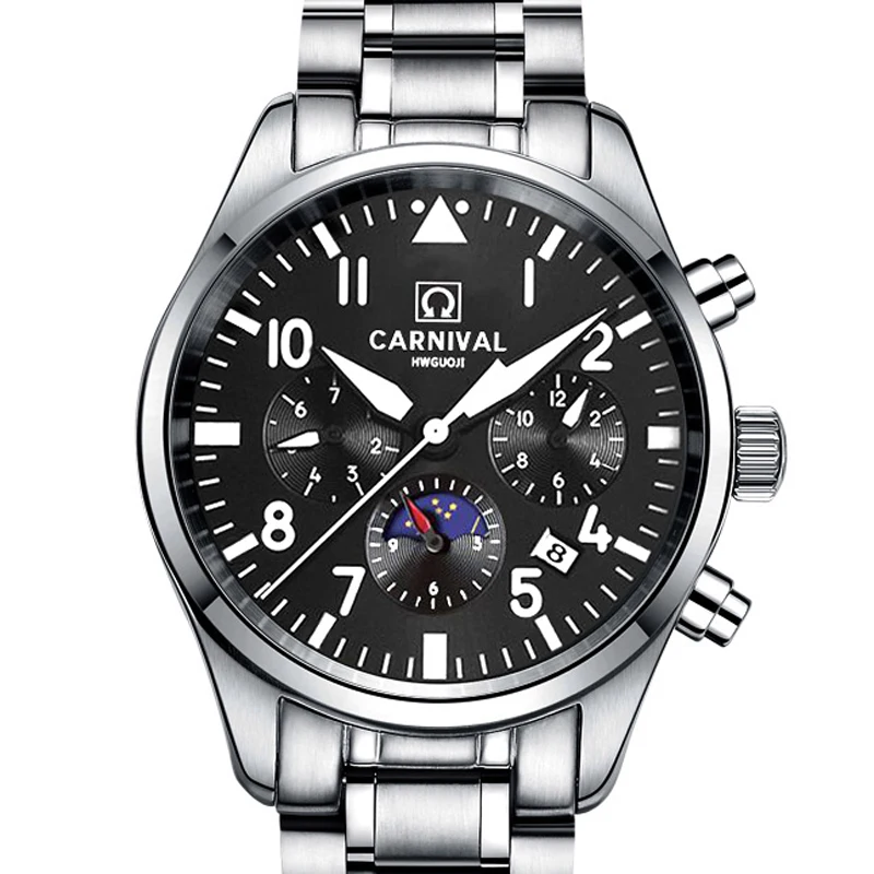 

CARNIVAL Switzerland Watches Men Multi-function Auto Watch Luxury Brand relogio masculino Moon Phase Men's Wristwatches C8656-1