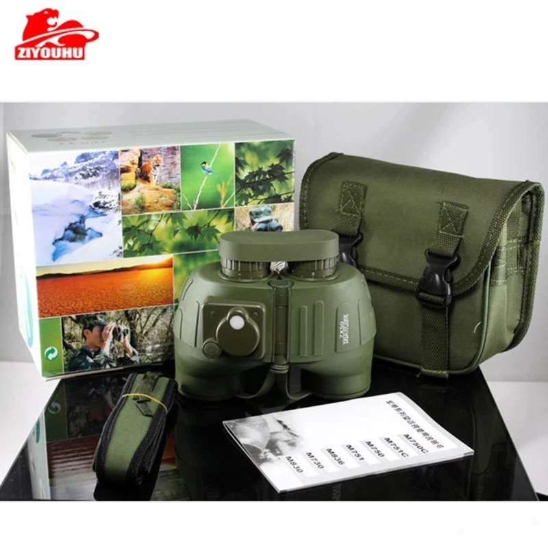 

ZIYOUHU 7x50 Military Binoculars Telescope Rangefinder Professional Waterproof With Tripod Interface Sailing Compass Army Green