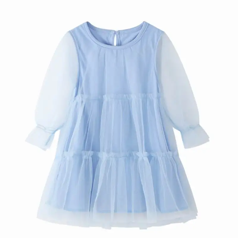 

TUONXYE 2-7 Years Baby Girls Blue Mesh Dress Princess Long Sleeve Dresses Children Spring Autumn Clothing for Kids