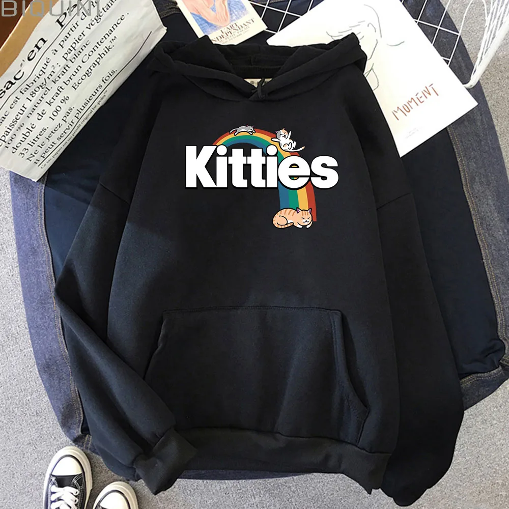 

Толстовка Женская в стиле Харадзюку, уличная одежда с надписью кошки, Радужный принт, кофта в Корейском стиле, оверсайз, весна-осень, 2020