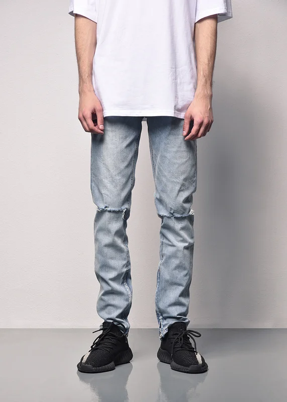 

2018 Black Icon Justin Bieber Ripped Destoryed Men Jeans Hiphop Hi-Street Mens Distressed Denim Joggers Knee Holes Washed Jeans