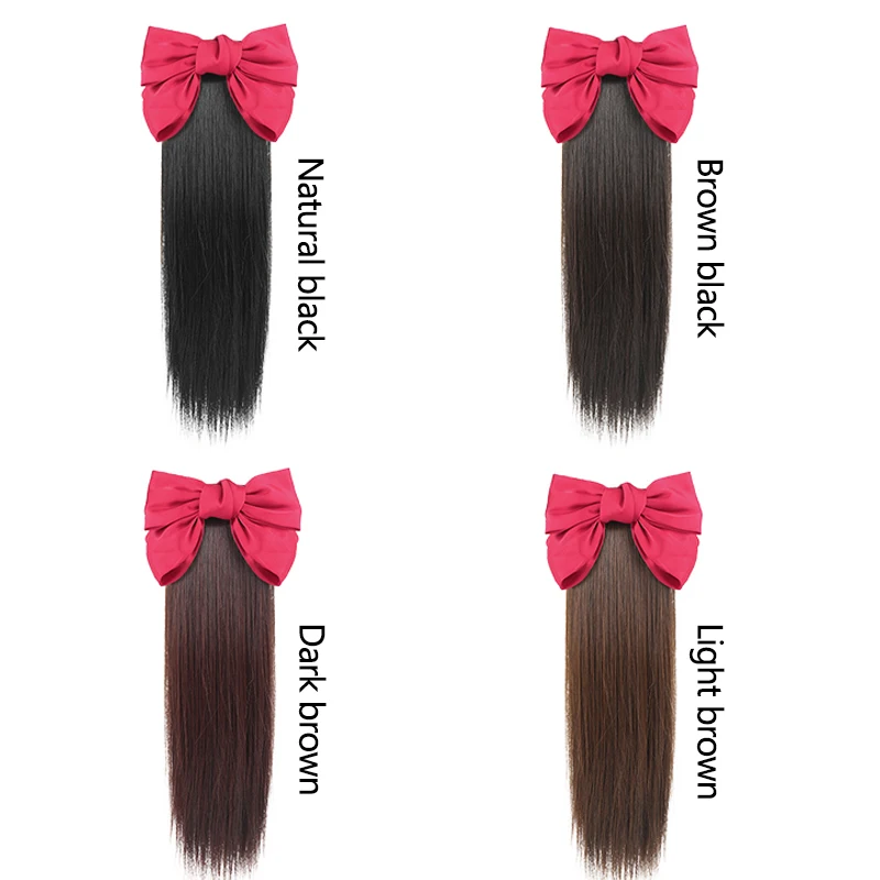 

DIANQI Synthetic red bow with long straight ponytail pony tail extensions for female wigs fake hair clip-in hair extensions