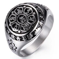 shenghuo stainless steel six character true words lotus sanskrit guanyin mantra for men and women ring