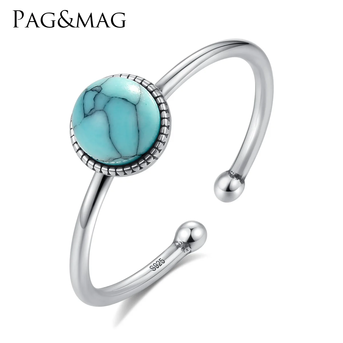

PAG&MAG S925 sterling silver silver jewelry opening adjustable size ring silver inlaid Aobao ring