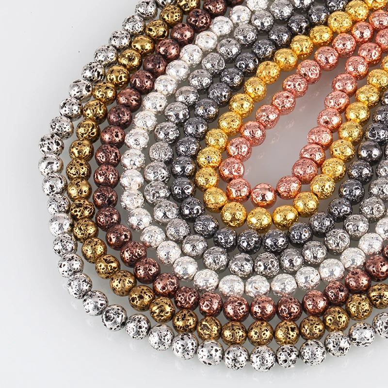 Бусины Из Натурального лавового камня 8 мм браслет золото сталь розовое